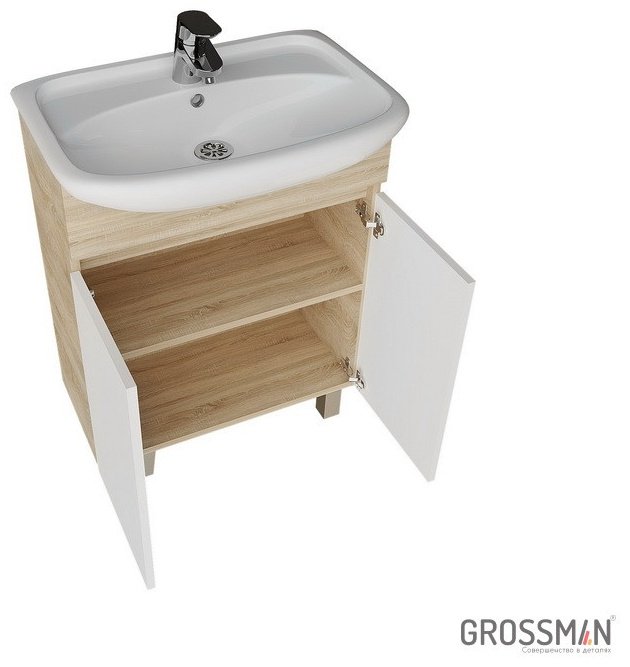 Тумба с раковиной Grossman ПОЛО 60, 59 смx70 смx30 см см, коричневый, белый