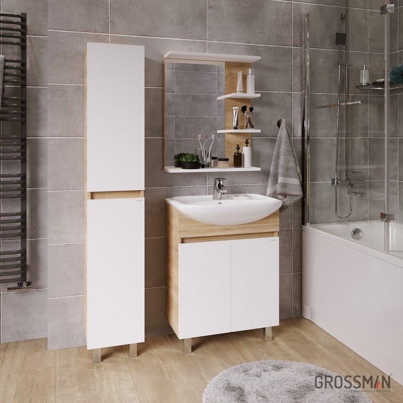 Тумба с раковиной Grossman ПОЛО 60, 59 смx70 смx30 см см, коричневый, белый