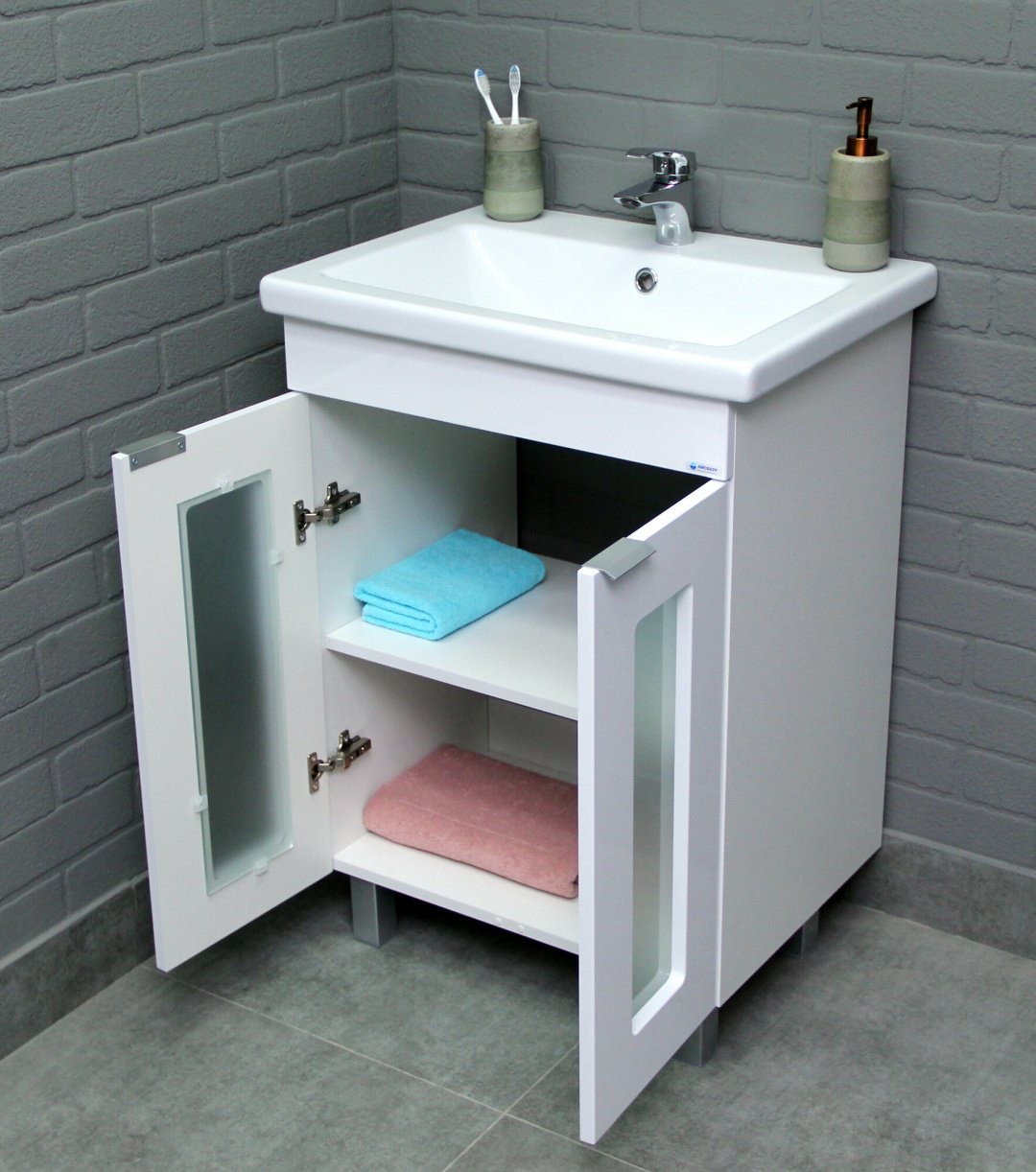 Тумба с раковиной Kabinka.kz Енисей 60 Кристалл 56x82x43.4см белый купить,NaN