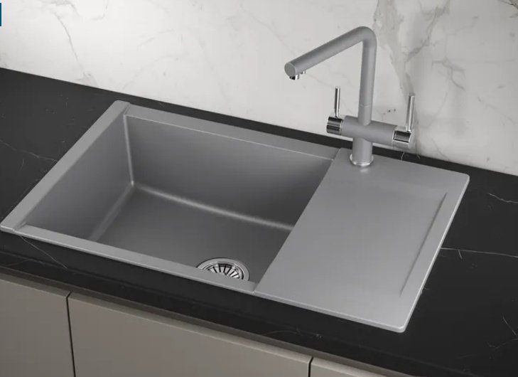 Кухонная мойка GRANULA ES-7807, АЛЮМИНИУМ АЛЮМИНИУМ врезная 78х50х20 см, кварцевый песок