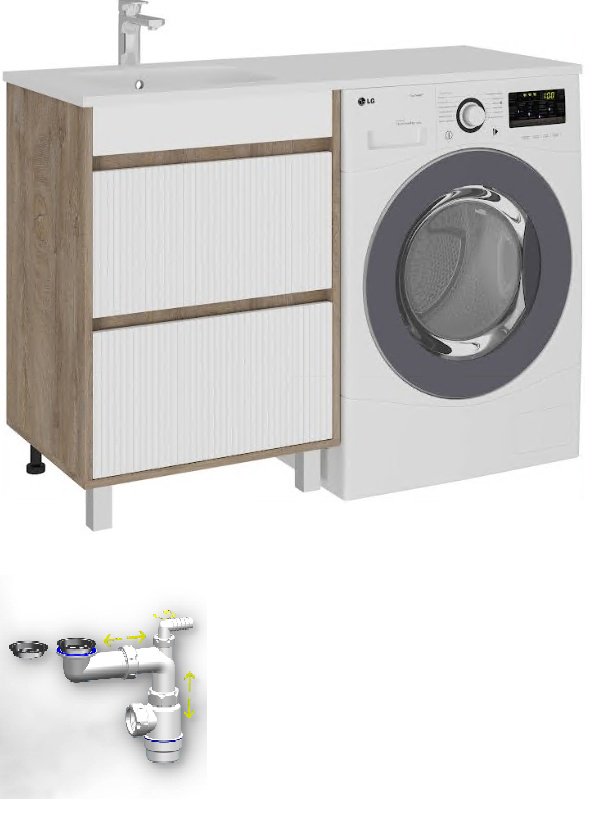 Тумба с раковиной KABINKA.KZ A2 ТР 2Я СМ 1200 К, 120x70x45 см, белый, коричневый