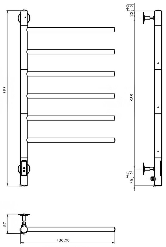 Полотенцесушитель Vincea электрический VTD-1S2CE, нестандартный 43x80 см