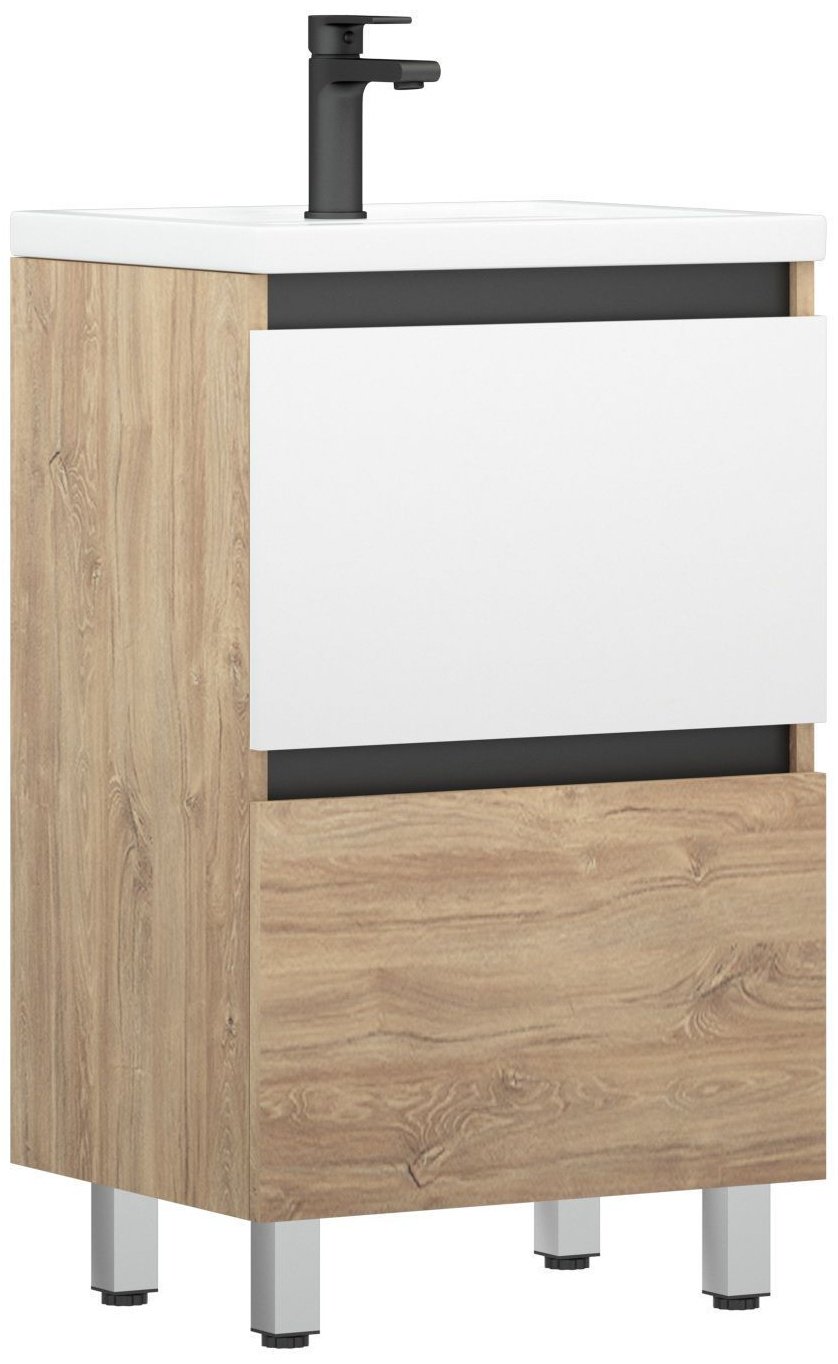 Тумба с раковиной Галатея 50, 49.4x80x39.8 см, белый, коричневый