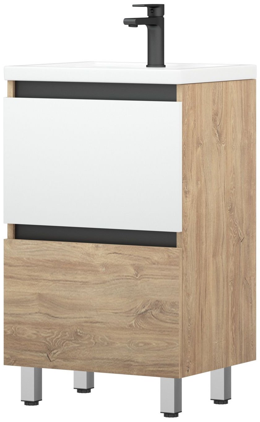 Тумба с раковиной Галатея 50, 49.4x80x39.8 см, белый, коричневый