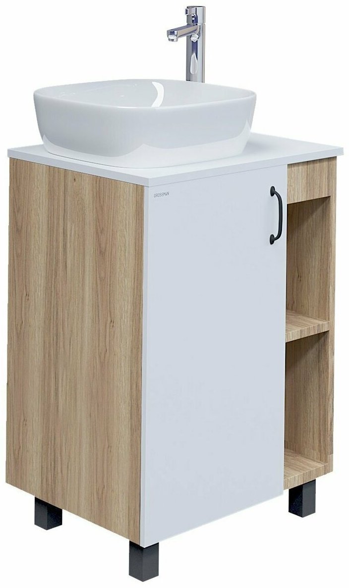 Тумба с раковиной Grossman ФЛАЙ, 60x83x40.5 см, белый, коричневый