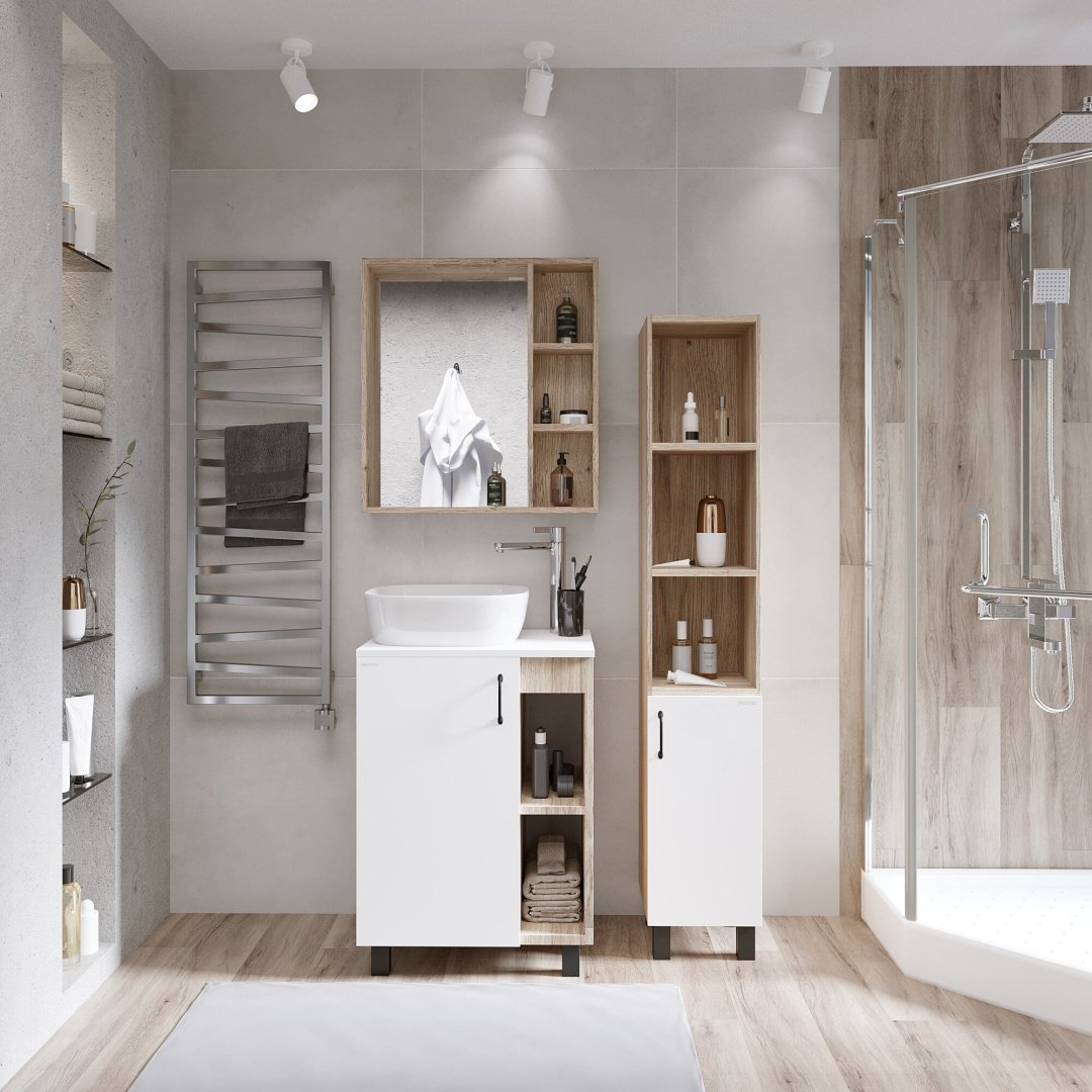 Тумба с раковиной Grossman ФЛАЙ, 60x83x40.5 см, белый, коричневый