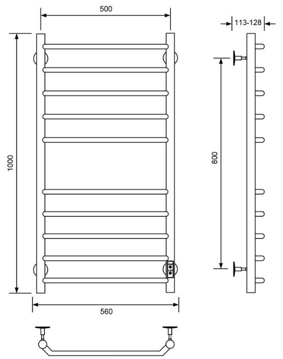 Полотенцесушитель Veconi электрический C10050CH-A, лесенка 50x100 см