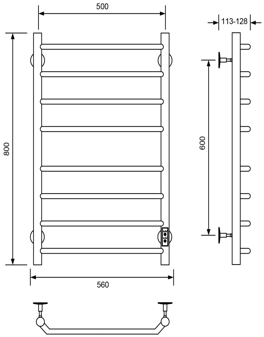 Полотенцесушитель Veconi электрический C8050CH-A, лесенка 50x80 см