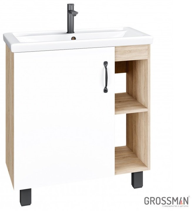 Тумба с раковиной Grossman ФЛАЙ 70 273557, 66.5x68.4x43.5 см, белый, светло-коричневый