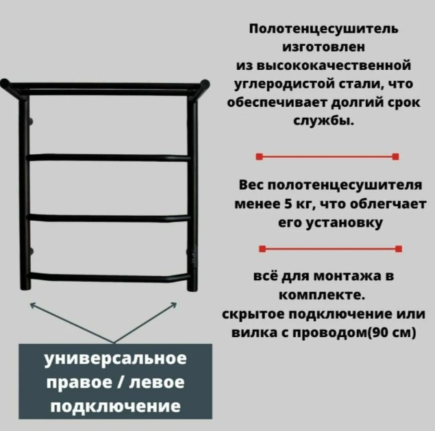 Полотенцесушитель Тругор электрический Пэк сп 6 60х40 черный ВГП, лесенка 40x60 см