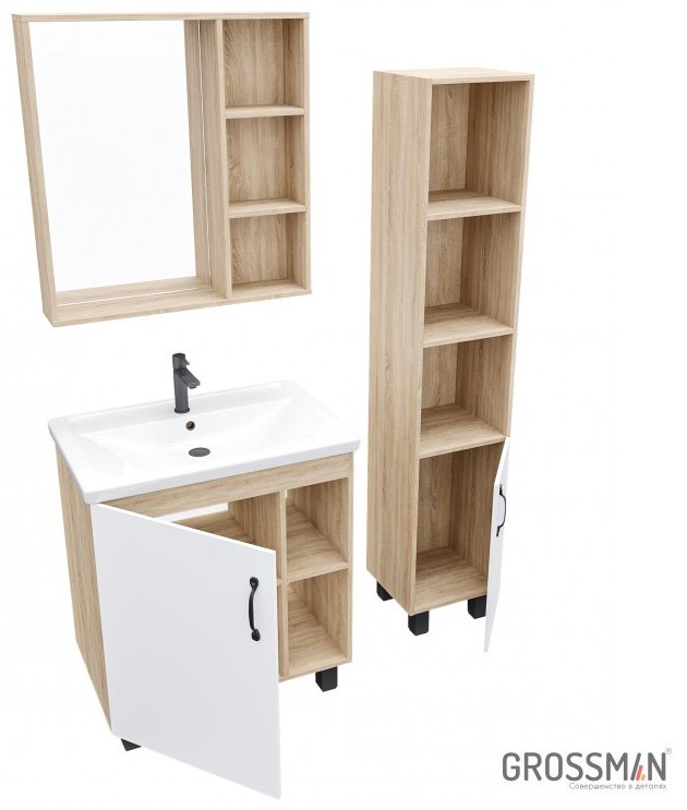 Тумба с раковиной Grossman ФЛАЙ 70 273557, 66.5x68.4x43.5 см, белый, светло-коричневый