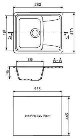 Кухонная мойка Mixline ML-GM-26 врезная 47х58х19 см, искусственный мрамор, тон графитовый купить,0