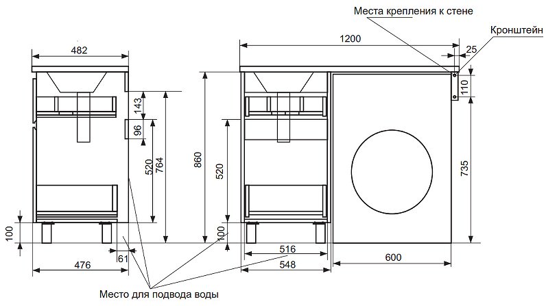 Тумба с раковиной KABINKA.KZ ФР-00001920, 120x86x48.2 см, белый