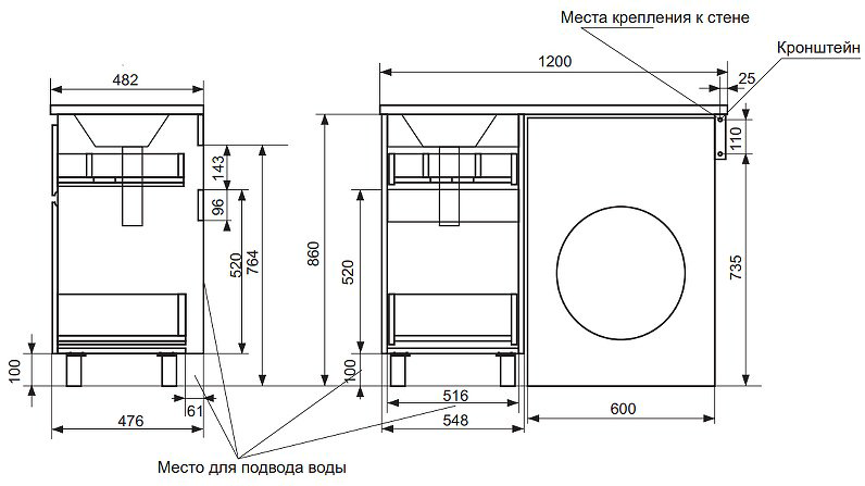 Тумба с раковиной Kabinka.kz ФР-00001920 120x86x48.2см белый купить,NaN