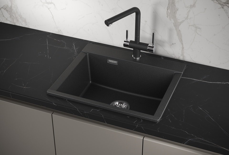 Кухонная мойка GRANULA ESTETICA ES-5804 накладная 58х50х22 см, кварцевый песок, тон черный