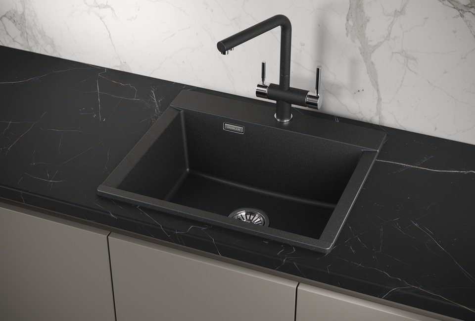 Кухонная мойка GRANULA ESTETICA ES-5804 накладная 58х50х22 см, кварцевый песок, тон черный купить,255200