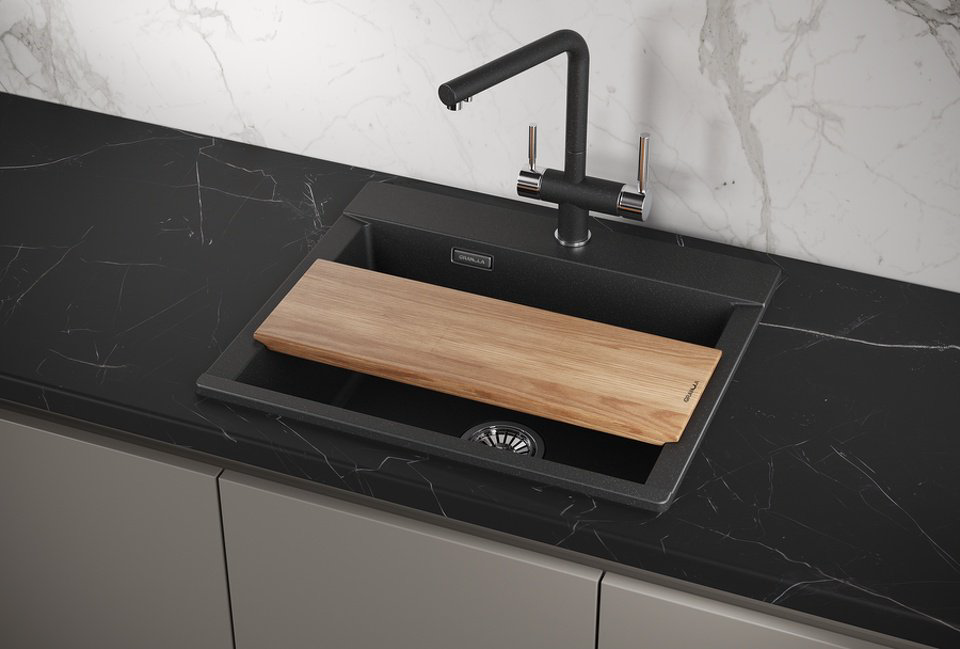 Кухонная мойка GRANULA ESTETICA ES-5804 накладная 58х50х22 см, кварцевый песок, тон черный купить,255200