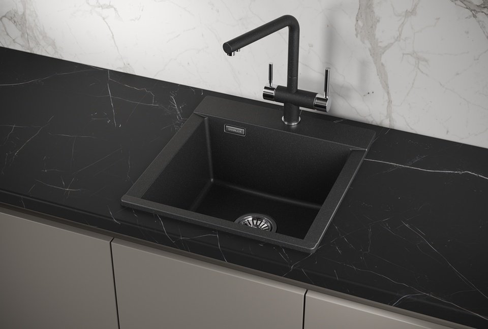 Кухонная мойка GRANULA ESTETICA ES-4701 накладная 47х50х22 см, кварцевый песок, тон черный купить,0