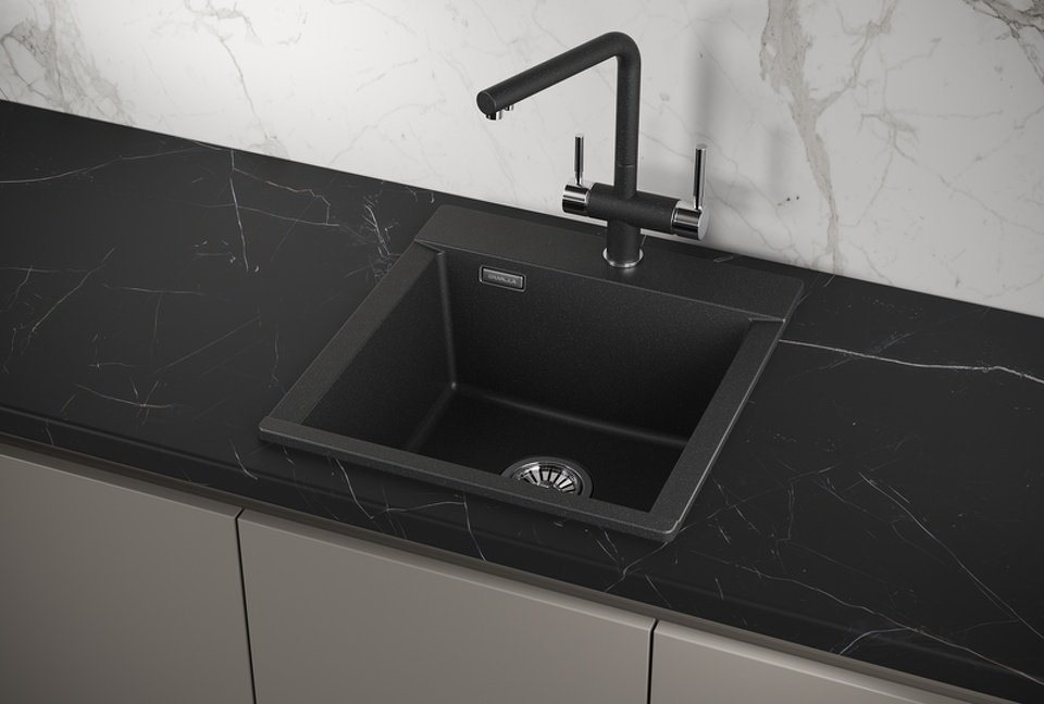 Кухонная мойка GRANULA ESTETICA ES-4701 накладная 47х50х22 см, кварцевый песок, тон черный купить,NaN