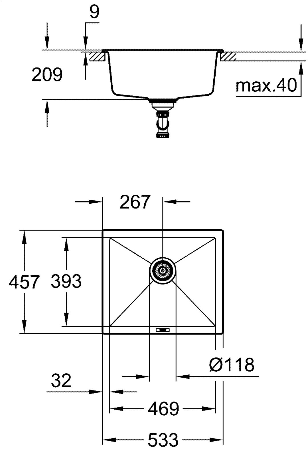 Кухонная мойка Grohe K700U врезная 45.7х53.3х20.9 см, искусственный камень