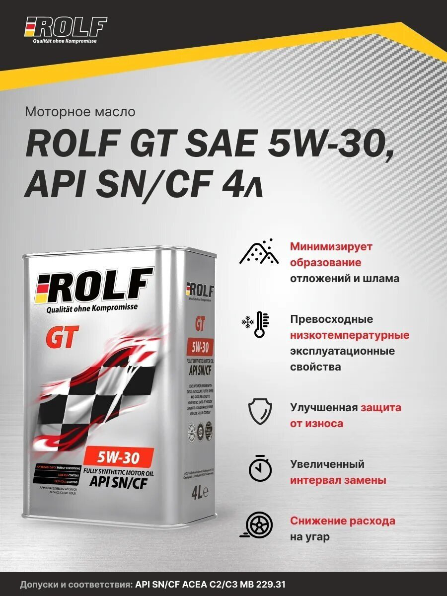 Моторное масло Синтетическое Rolf GT C3 5W-30 4 л купить,23700
