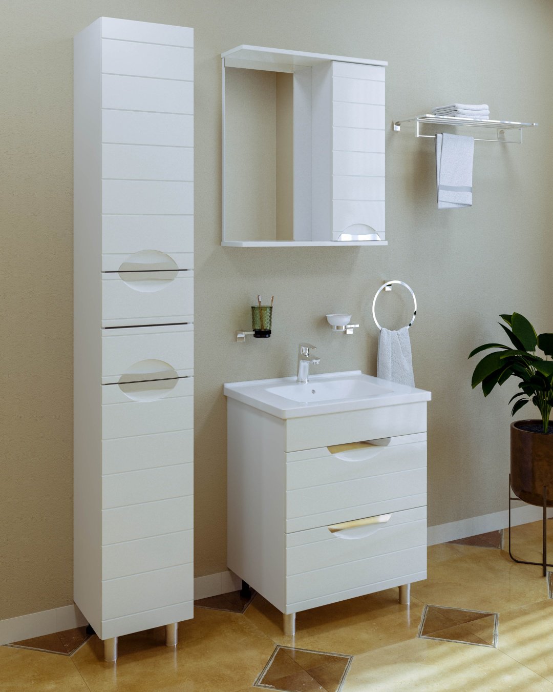 Тумба с раковиной AVK, 2 Ящика, Вероника, 70x70х45 см, белый