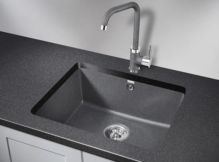 Кухонная мойка GRANULA 5551, ГРАФИТ врезная 56х46х19 см, кварцевый песок