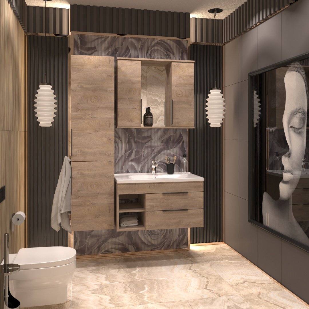 Тумба с раковиной AVK Кира 2 ящика &#43;ниша, 100x52x47 см, светло-коричневый