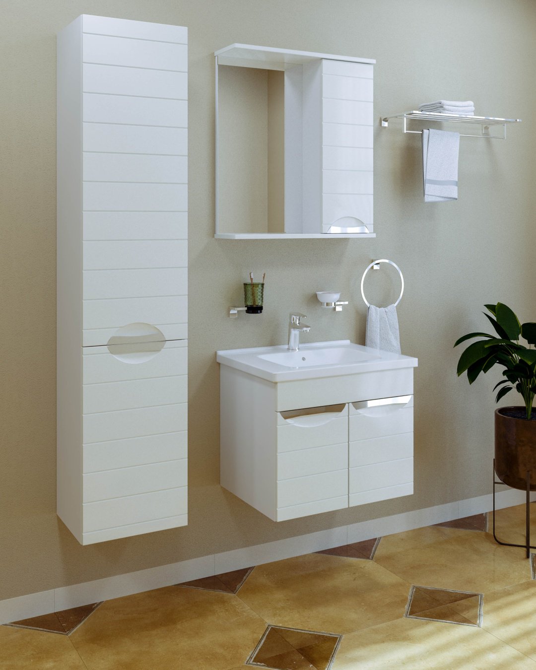 Тумба с раковиной навесная, AVK, 2 Двери, Вероника, 80x52x45 см, белый