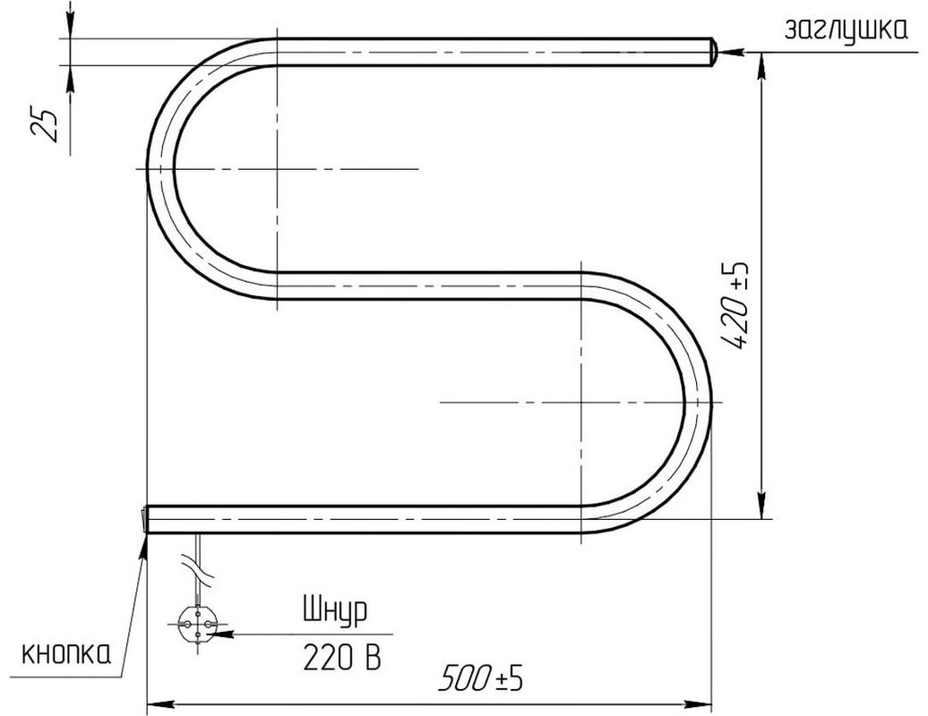 Полотенцесушитель Tera электрический ПСН-03-01, S-образный 50x42 см купить,37800
