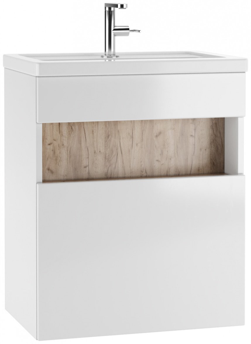 Тумба с раковиной KABINKA.KZ Байтерек, 57x68x38.4 см, белый, коричневый