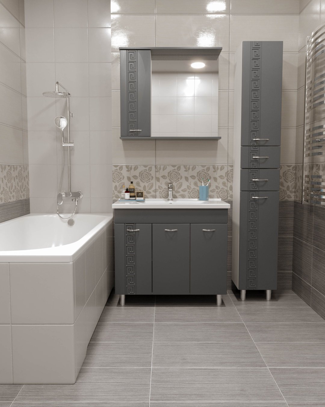 Тумба с раковиной AVK Афина 3 двери, 80x70x45 см, белый, серый