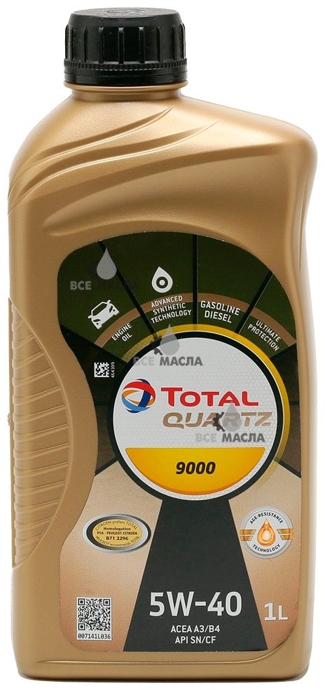 Моторное масло Синтетическое Total Quartz 9000 5W-40 1 л