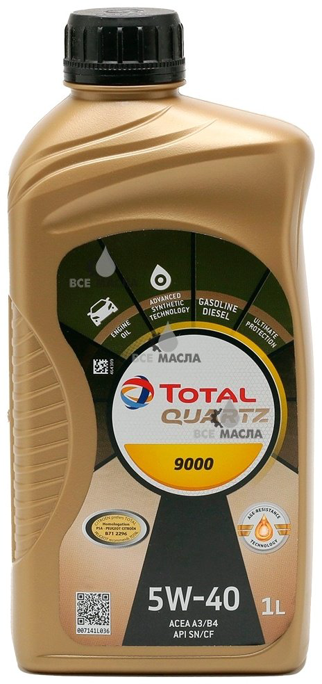 Моторное масло Синтетическое Total Quartz 9000 5W-40 1 л купить,14900