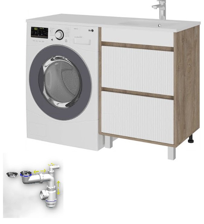 Тумба с раковиной KABINKA.KZ A2 ТР 2Я СМ 1200 К, 120x70x45 см, белый, коричневый