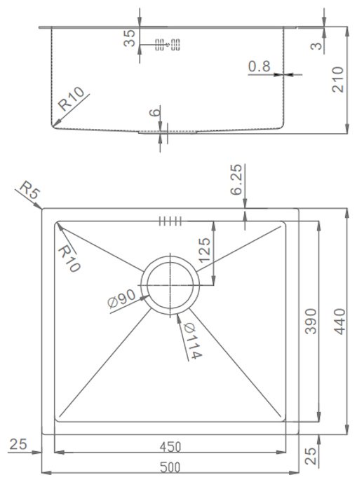 Кухонная мойка Raglo R703.5044.05 врезная 50х44х21 см, нержавеющая сталь, тон сатин купить,NaN