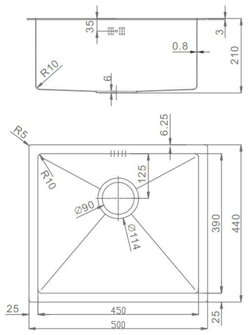 Кухонная мойка Raglo R703.5044.05 врезная 50х44х21 см, нержавеющая сталь, тон сатин купить,NaN