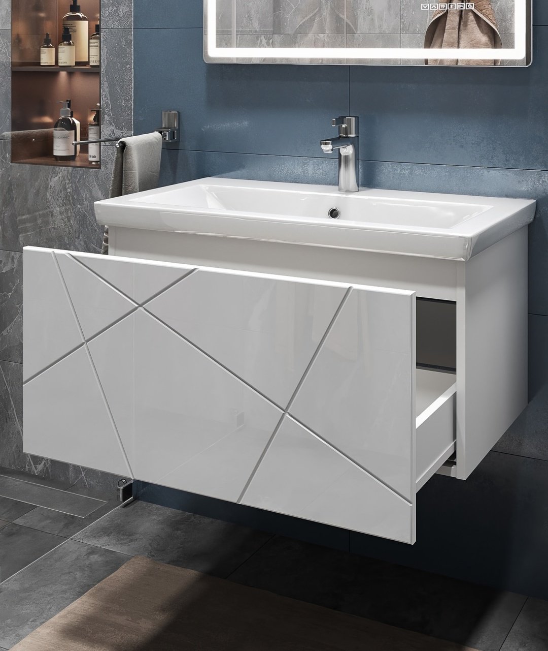 Тумба с раковиной KABINKA.KZ Geometry 800, 76.6x39.5x43.8 см, белый