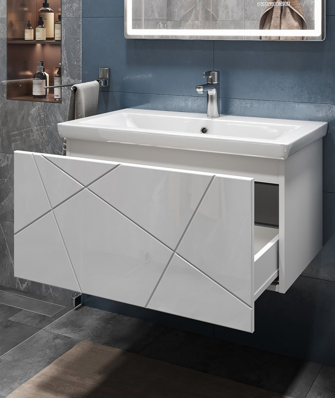 Тумба с раковиной Kabinka.kz Geometry 800 76.6x39.5x43.8см белый купить,NaN