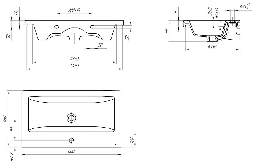 Тумба с раковиной KABINKA.KZ Geometry 800, 76.6x39.5x43.8 см, белый