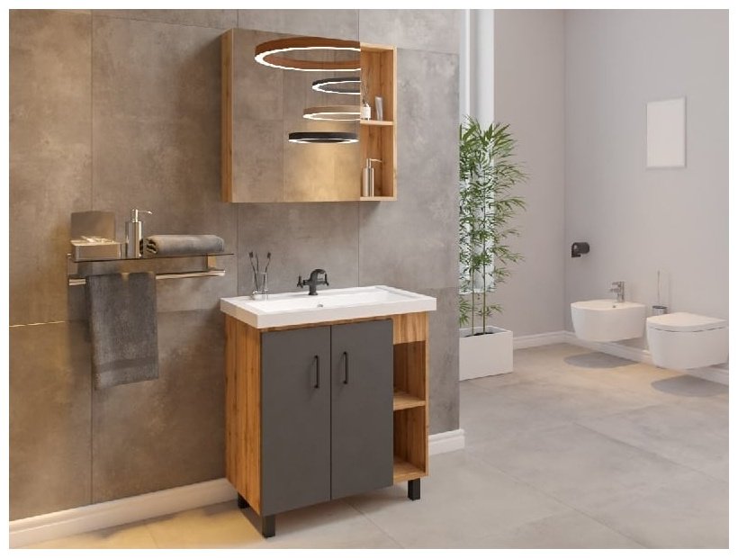 Тумба с раковиной KABINKA.KZ Craft 100, 97.5x77.2x44.4 см, черный, коричневый