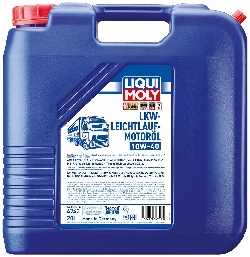 Моторное масло Синтетическое LIQUI MOLY LKW-LEICHTLAUF-MOTOROL 10W-40 20 л