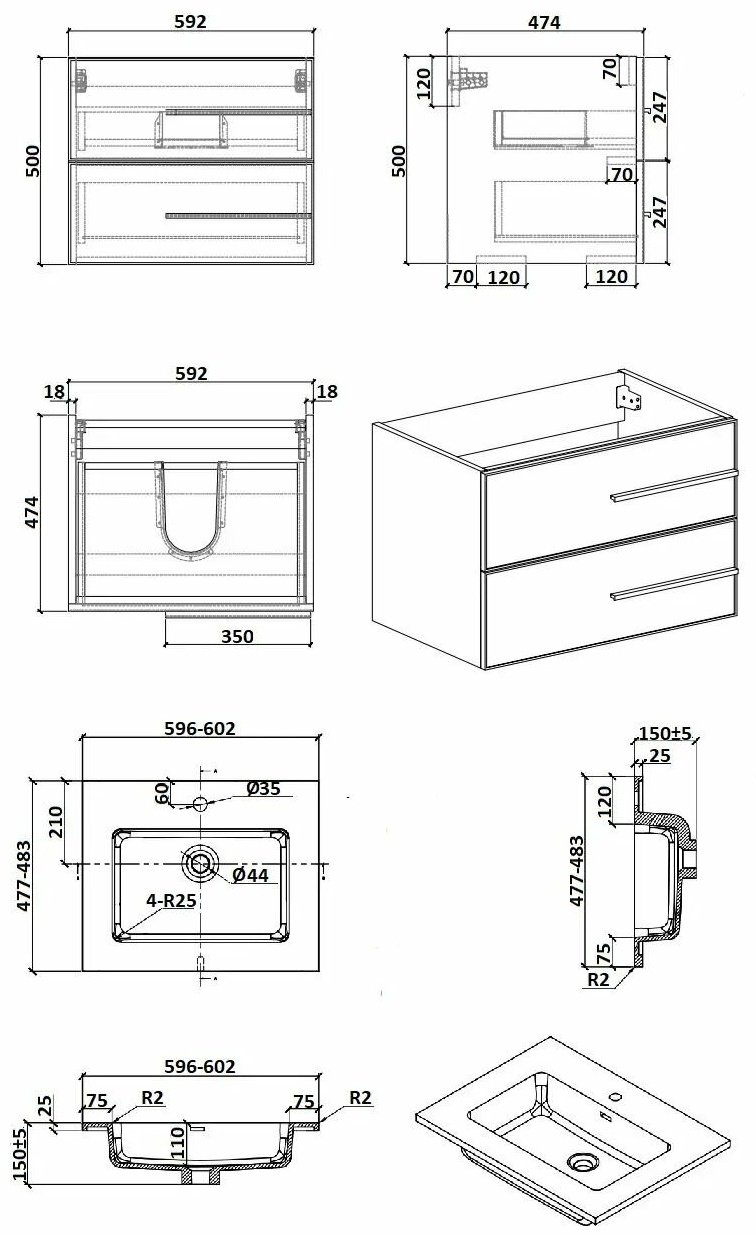 Тумба с раковиной Bella70, 70x52.5x48 см, белый