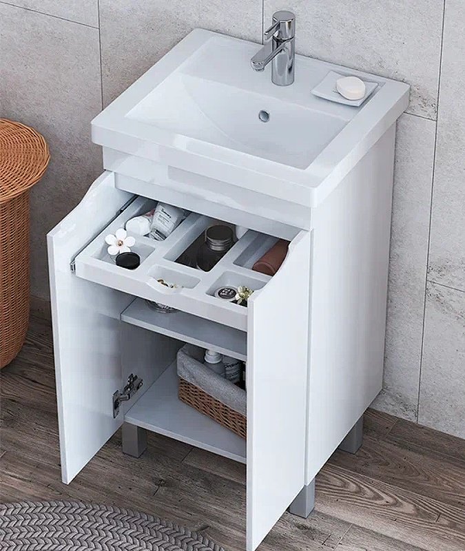 Тумба с раковиной Kabinka.kz GRI.FOS.50.2D 50x85x40см белый купить,NaN