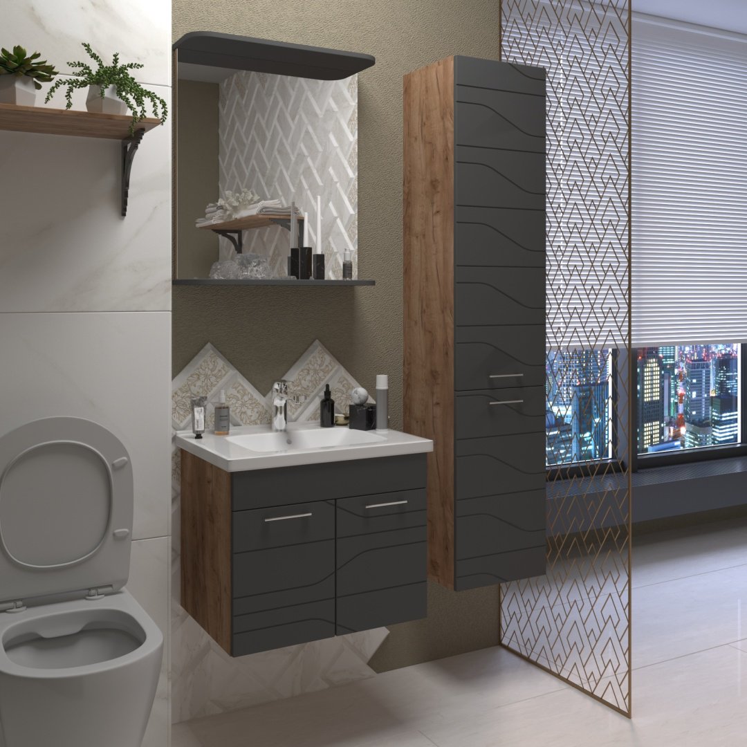 Тумба с раковиной AVK ТН 2двери Мира, 70x52x47 см, серый, коричневый