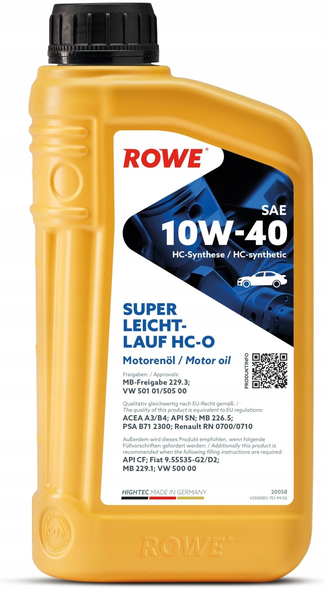 Моторное масло Синтетическое ROWE Super Leicti HC- O 10W-40 1 л
