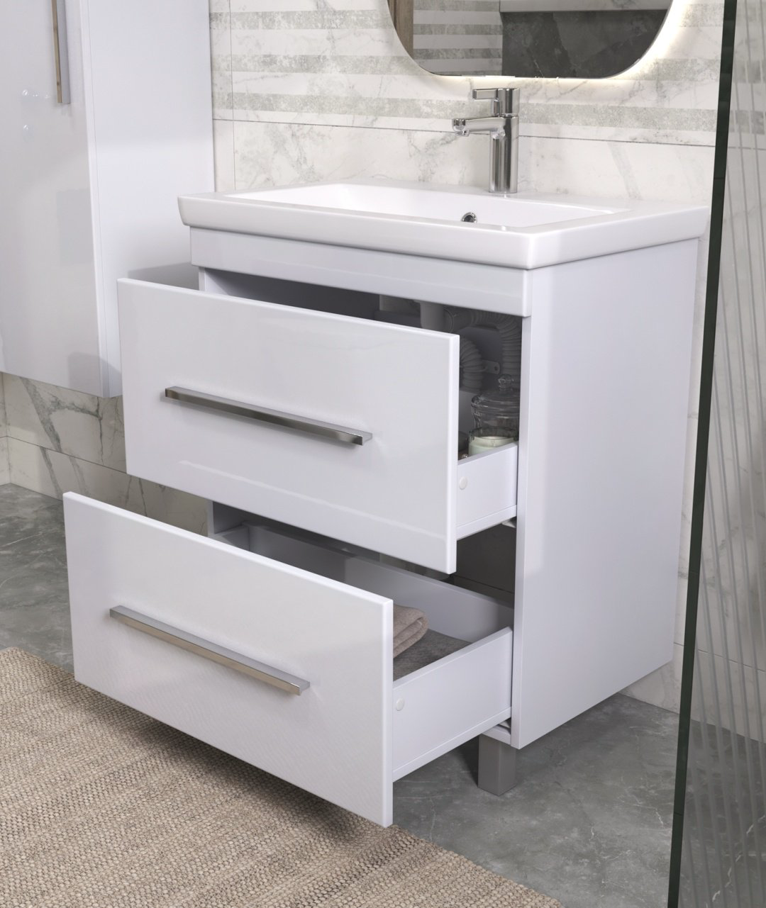 Тумба с раковиной KABINKA.KZ Land 70, 70x83x45 см, белый купить,NaN