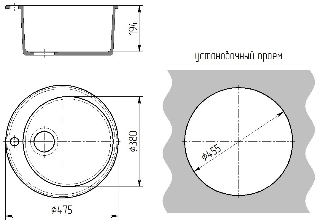 Кухонная мойка Gamma-granit Granite-01 врезная 47.5х47.5х19.4 см, искусственный гранит купить,NaN