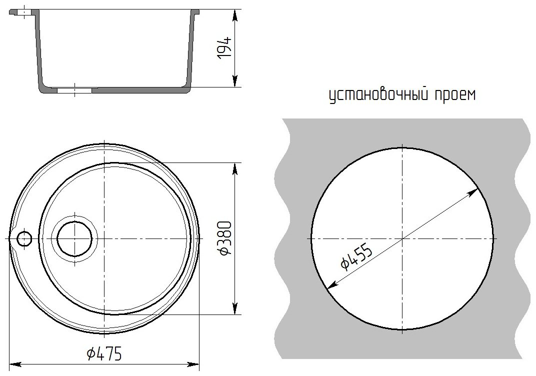 Кухонная мойка Gamma-granit Granite-01 врезная 47.5х47.5х19.4 см, искусственный гранит купить,NaN