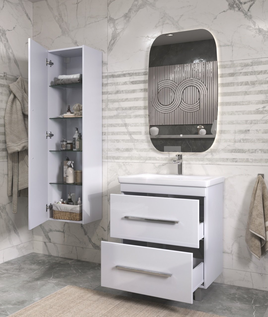 Тумба с раковиной KABINKA.KZ Land 70, 70x83x45 см, белый купить,NaN